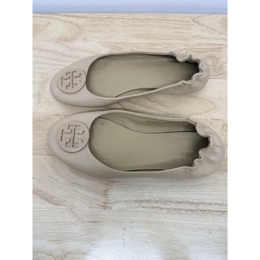 Tory Burch Minnie Travel Womens EU 42/ US 10.5 Taupe Leather Ballet Flats #23 - Picture 3 of 10